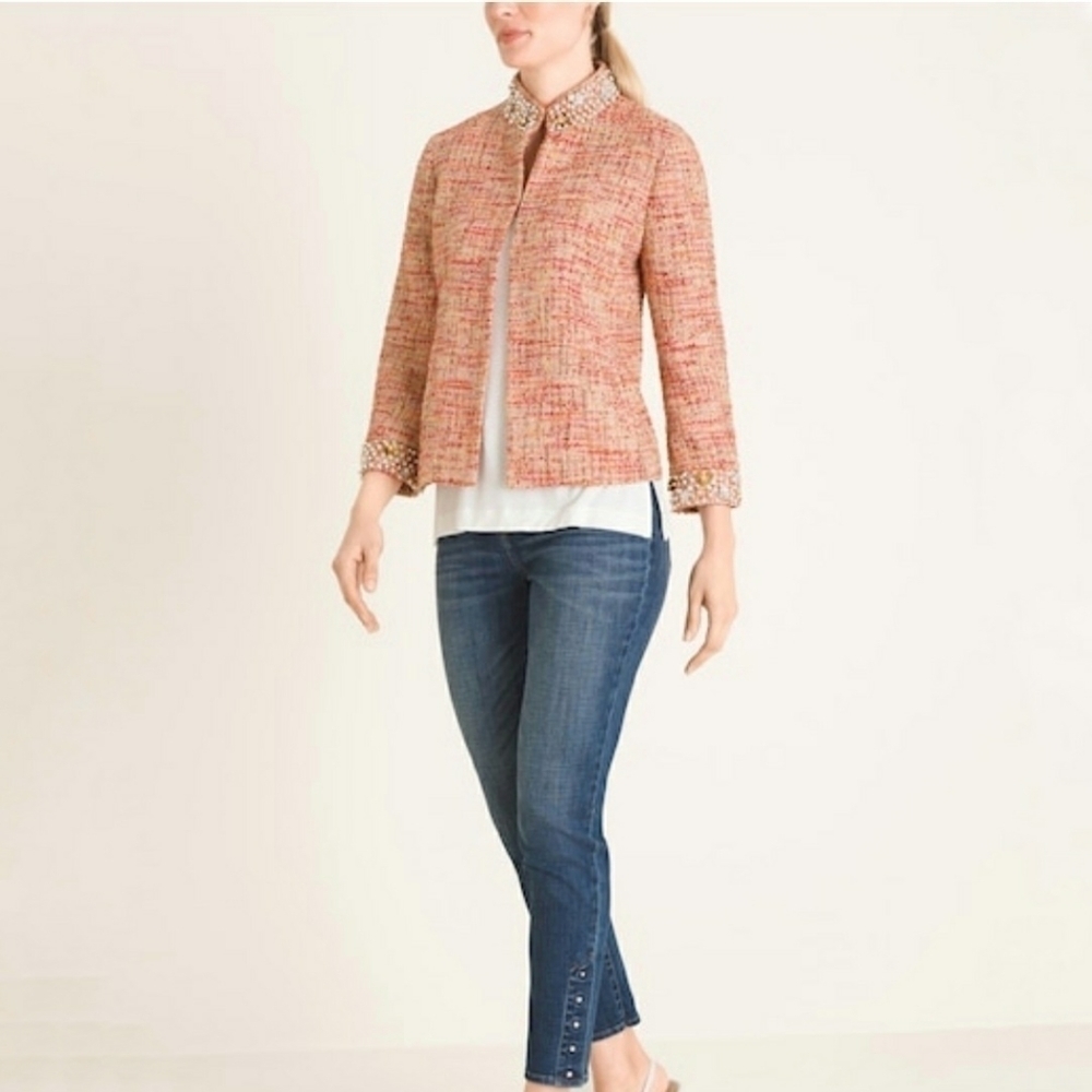 Chico's Jacqueline Orange Boucle Sequin Beaded Blazer